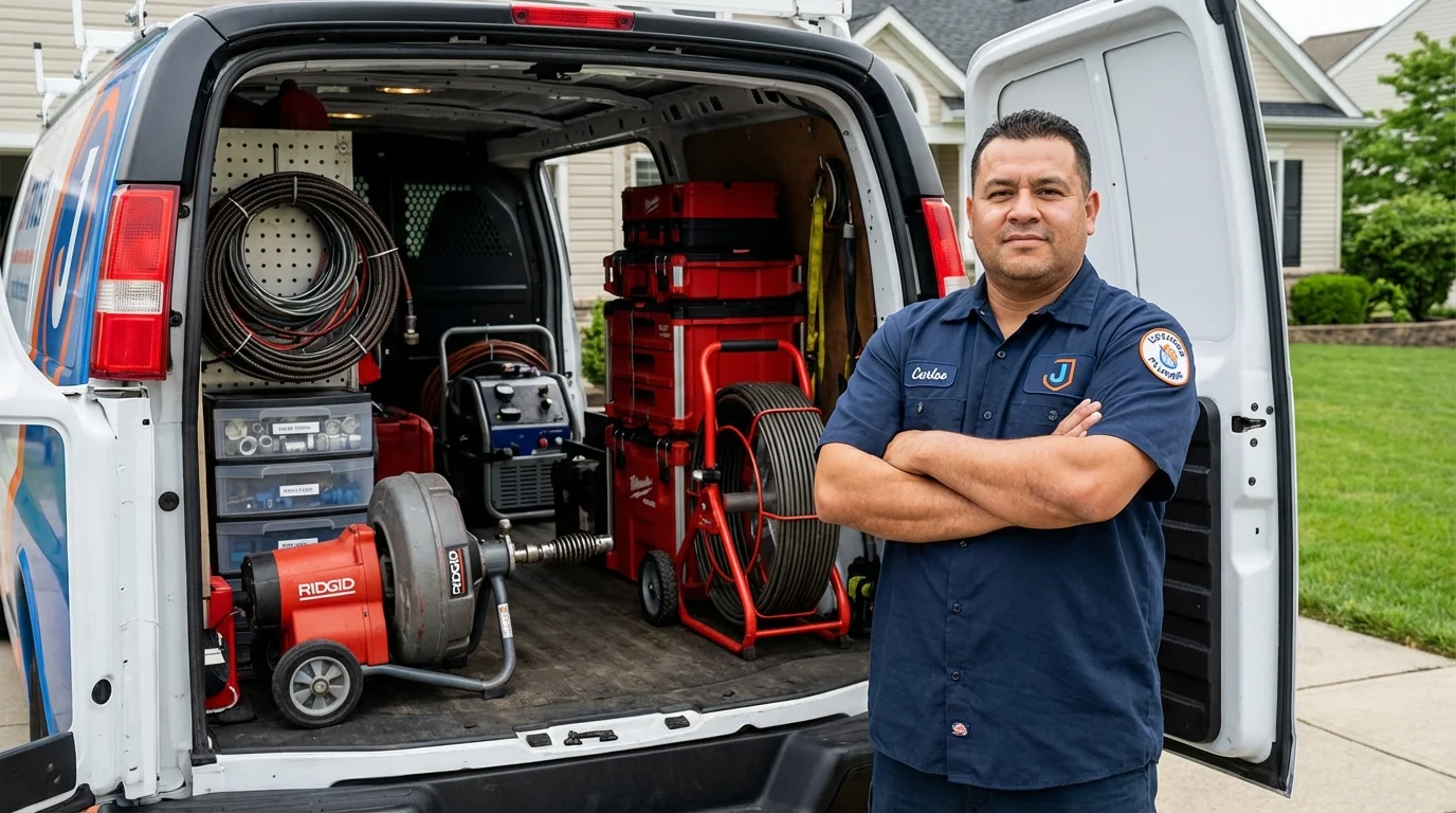 Professional drain cleaning equipment and Johns Plumbing LLC plumber in Savoy