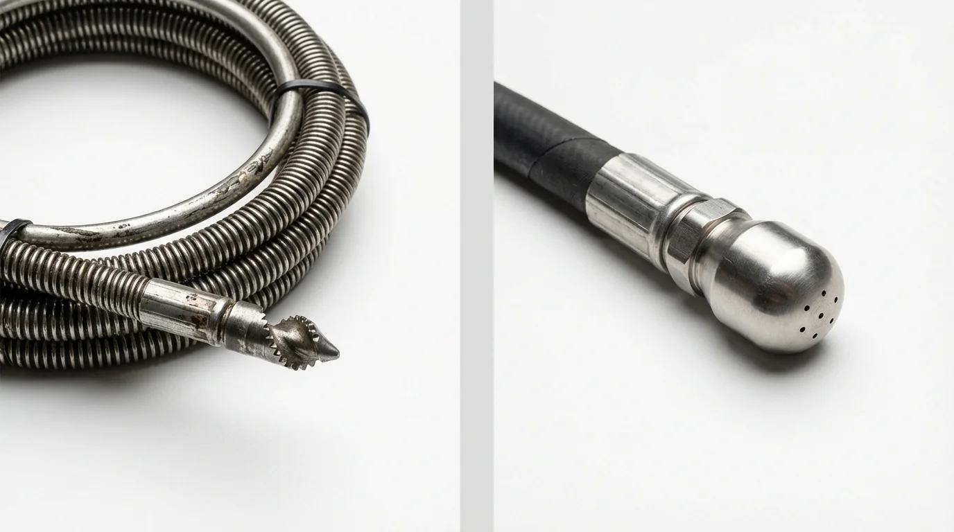 Drain snake cable and hydro jetting nozzle used for drain cleaning in Savoy, IL