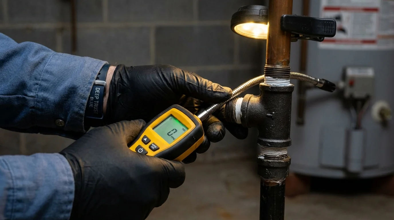 Gas leak detection with electronic sniffer by Johns Plumbing LLC in Savoy