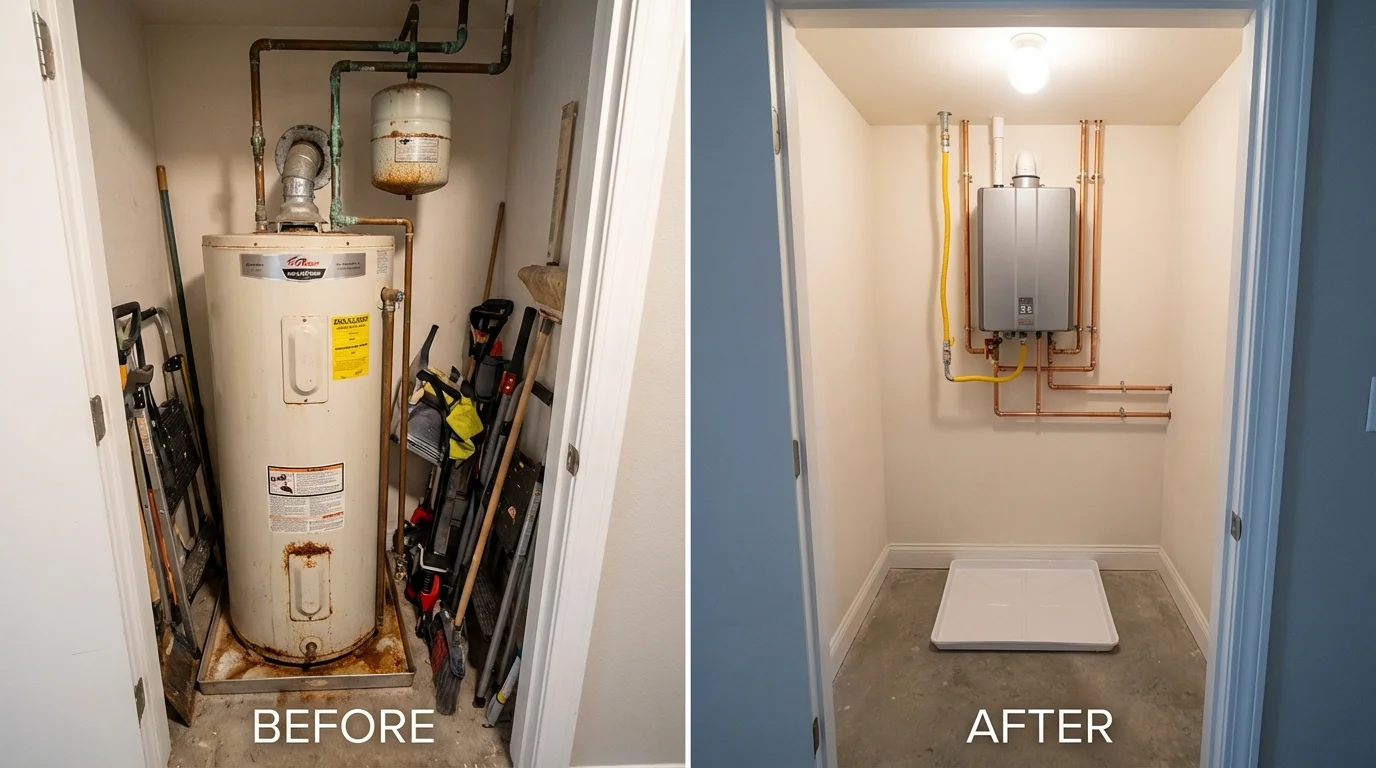 Tank water heater versus wall-mounted tankless unit comparison for Savoy, IL homeowners