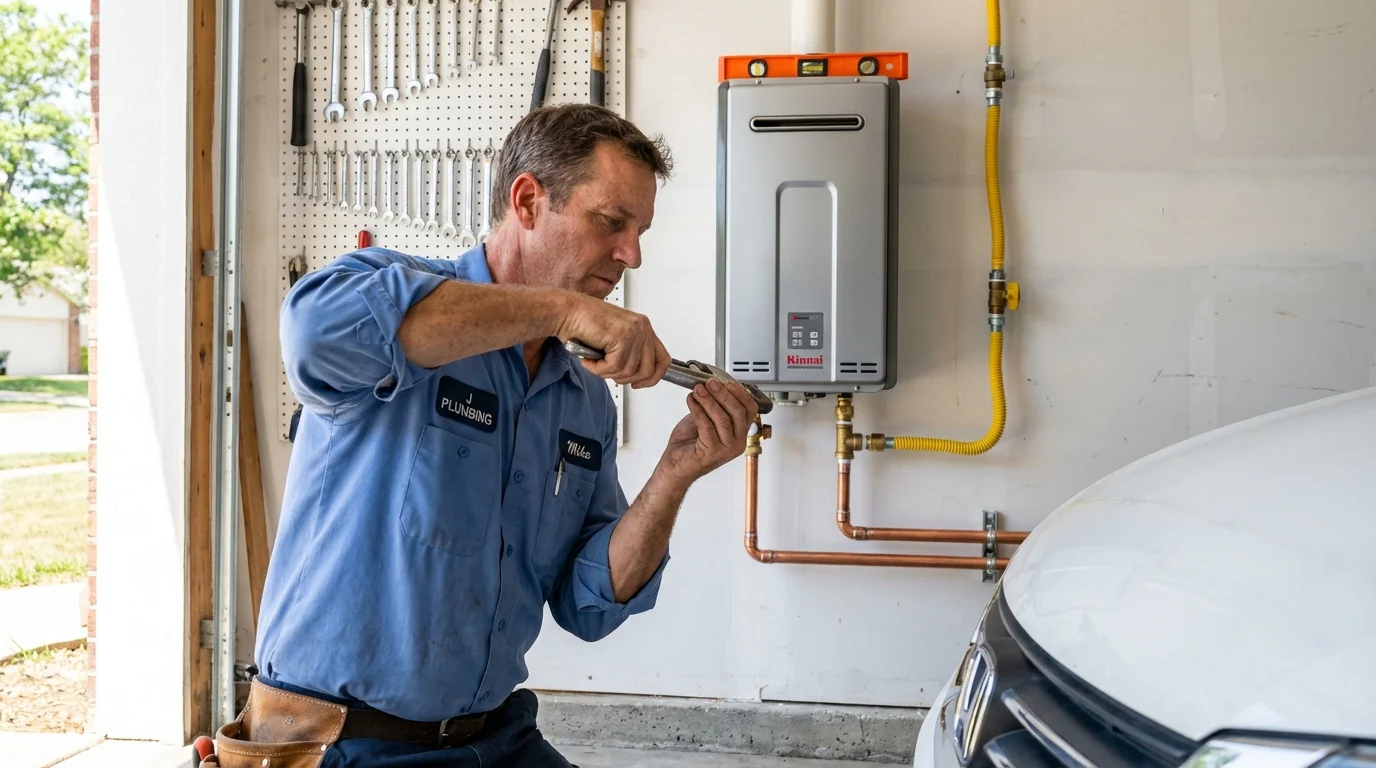 Tankless water heater installation by a Johns Plumbing LLC plumber in Savoy